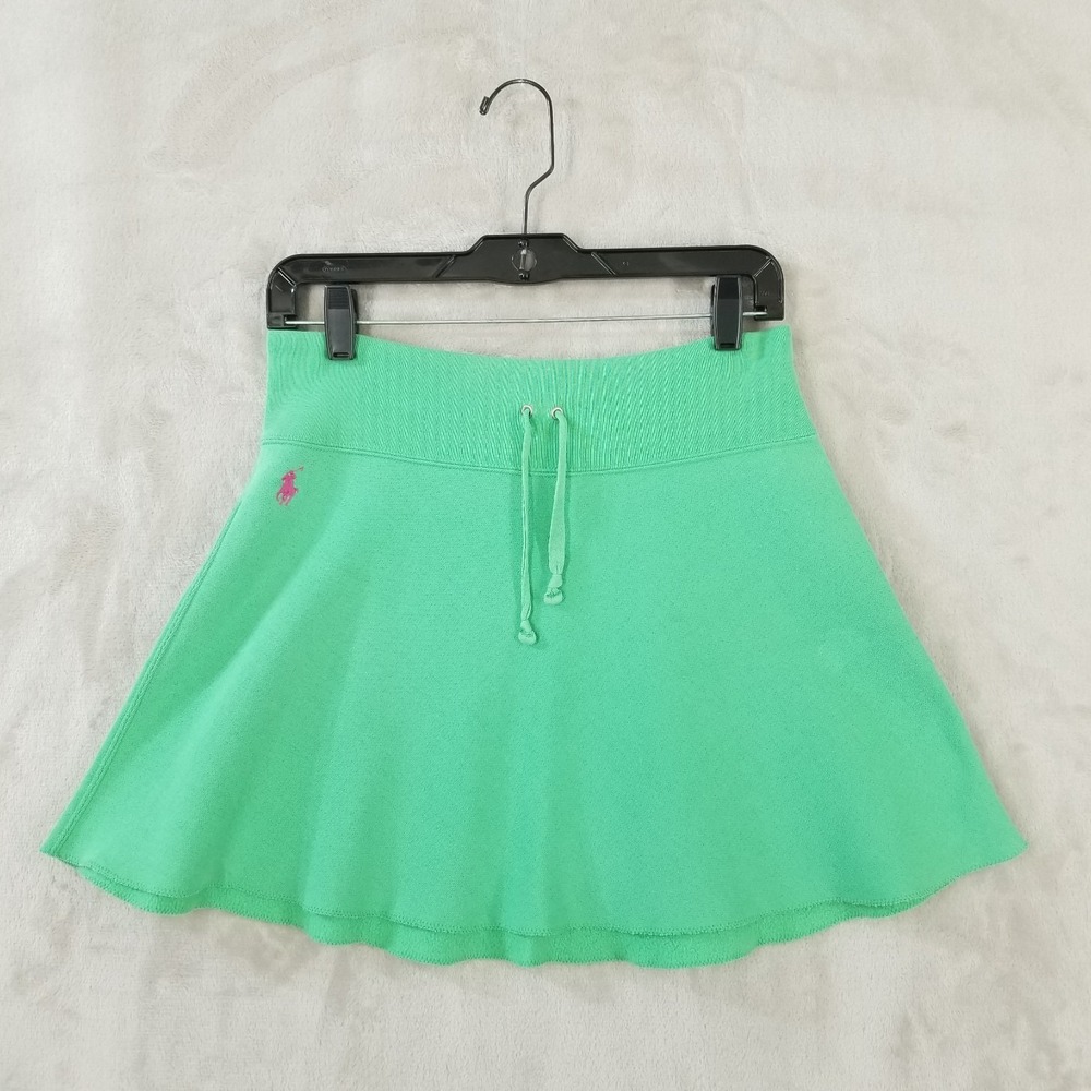 Ralph Lauren Mini Skirt Women Small Brat Green Jersey Pony Retro Sportswear‎